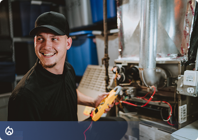 Drake-Heating-CTA Drake Heating & Air technician servicing a heating system, linking to heating services